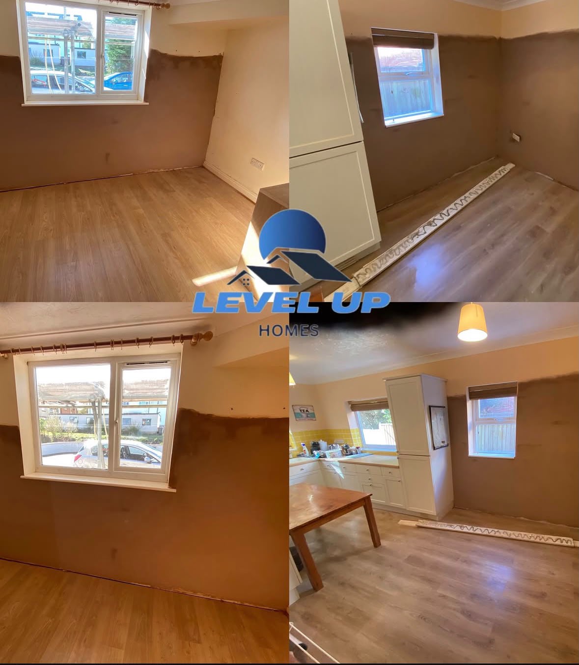 Tradesman plastering a wall during a home renovation